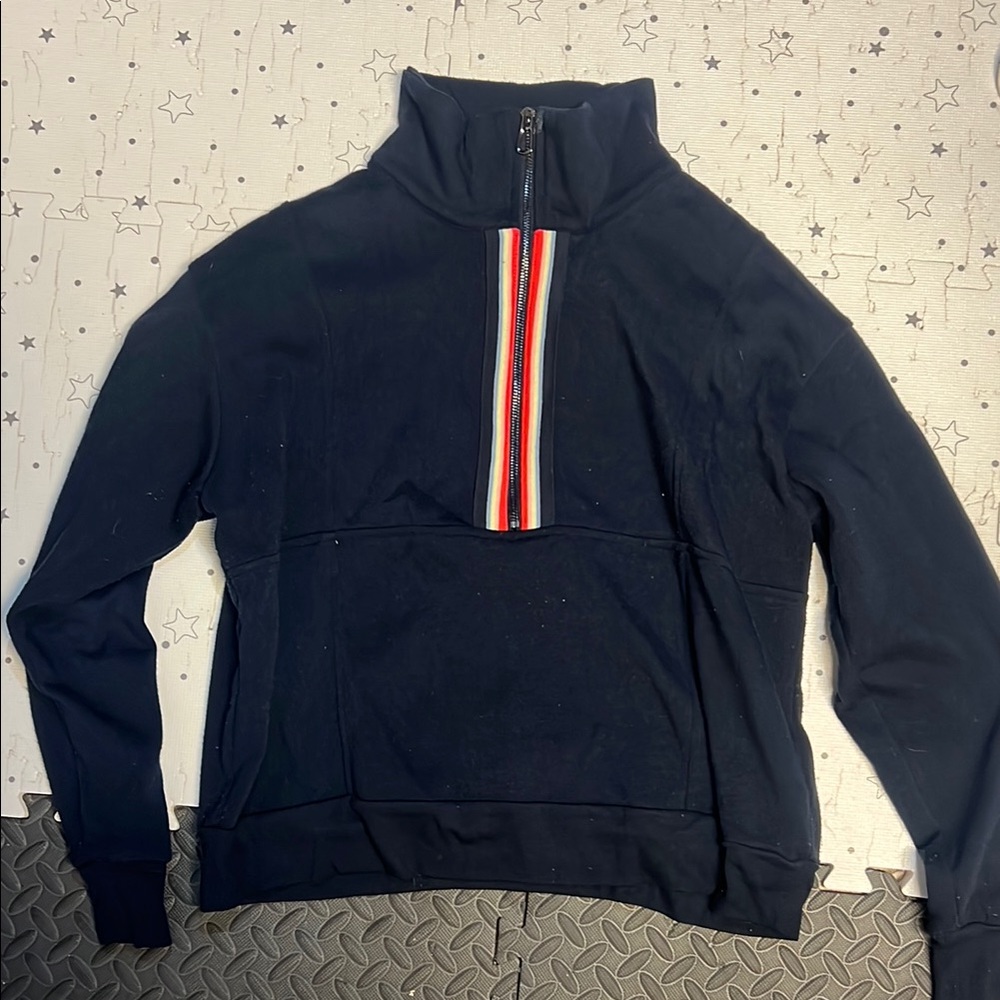 Evereve Navy Sweater with Multicolor Stripe